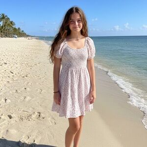 Hollister Floral Mini Dress - White and Pink( juniors)